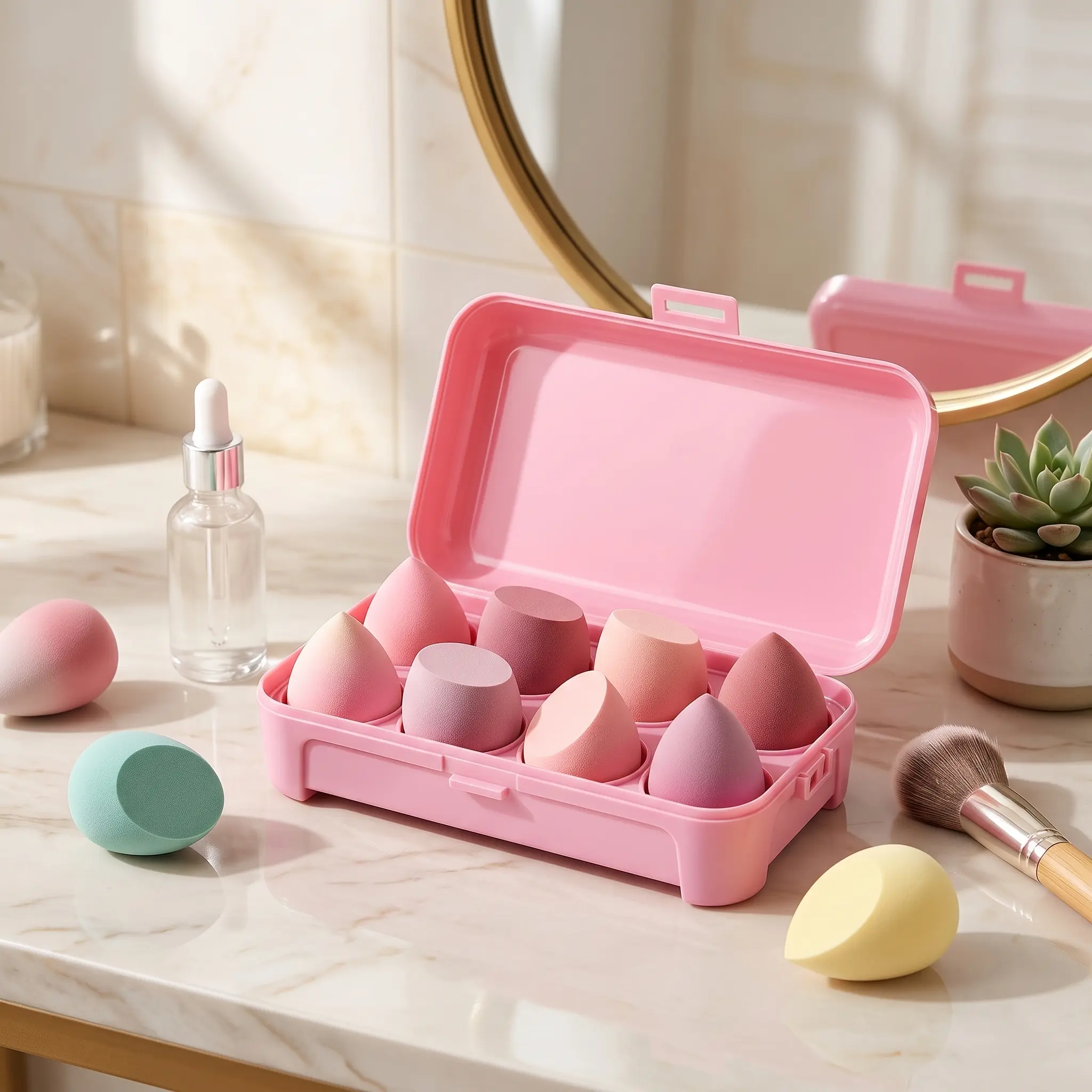 8Pcs Beauty Blender Makeup Sponge Set with Storage Case, 4 Pastel Box Colors Optional, Multi-Shape Soft Blending Sponges Wet & Dry Use for Liquid Foundation Cream Concealer