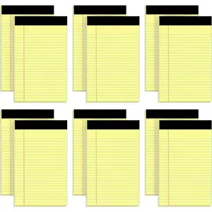 5x8 Small Notebooks - 12 Pack Narrow Ruled, Yellow Perforated Note Pads with 50 Sheets Per Notepad, (No Ink Bleeding) Ideal Legal Pads for Writing, Note Taking, Home, Office, School