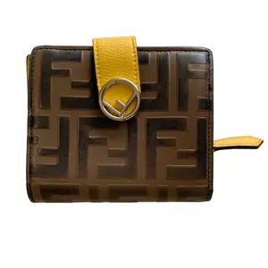 Pre-owned FENDI Wallet Small Leather Goods brown FF monogram and yellow leather compact Authentic with COA