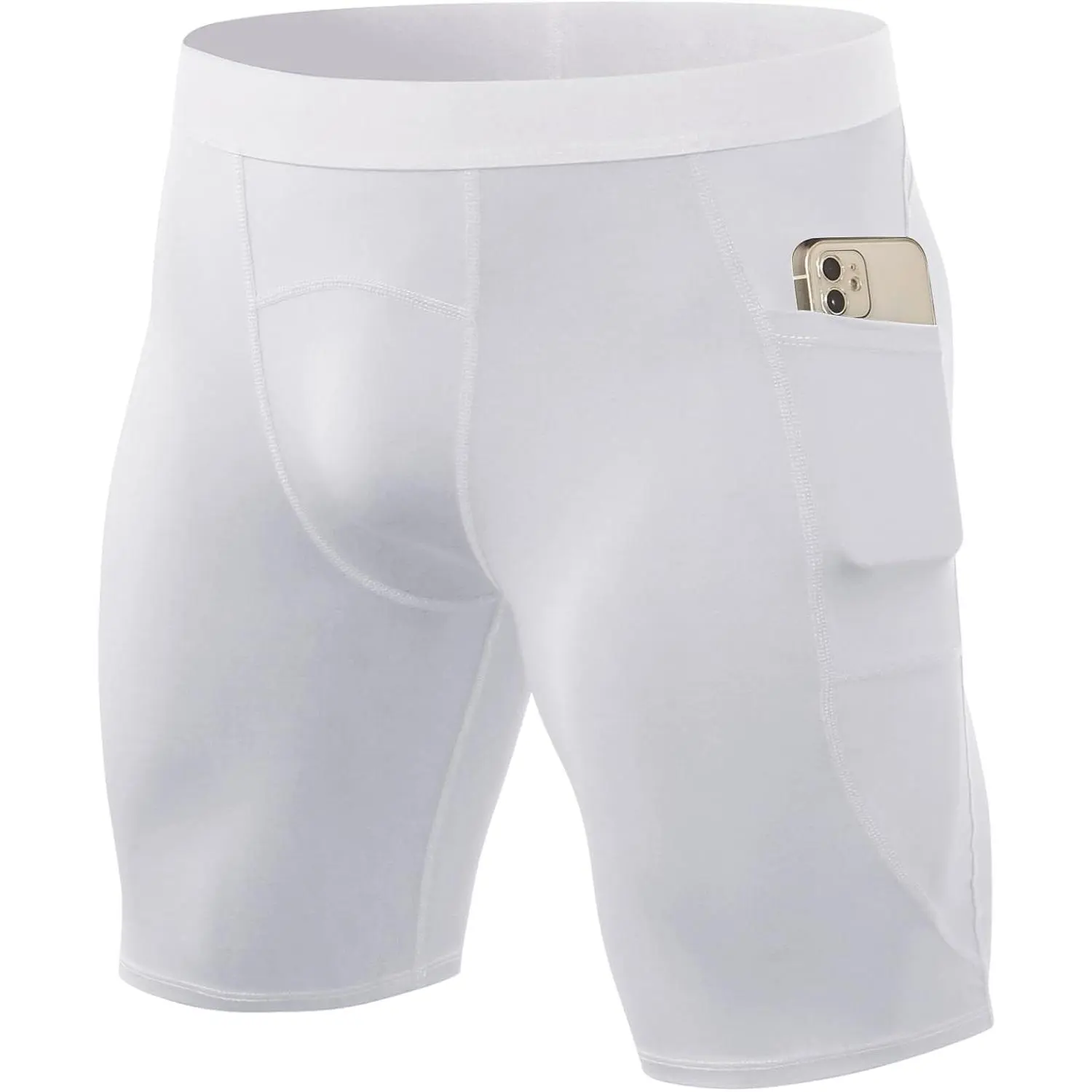Men's Compression Spandex Sports Shorts - Cool Dry Athletic Baselayer Underwear with Pockets for Workout, Running, Gym