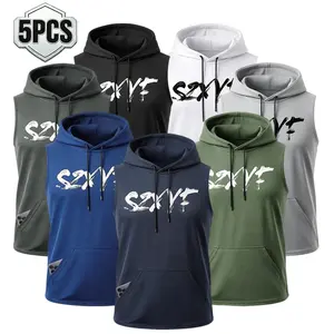 New summer hooded vest sleeveless short sleeve short T sports fitness breathable outdoor running fitness vest quick-drying men's models