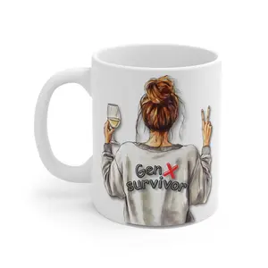 Gen X Survivor Wine Girl – Funny Retro Gen X Mug, Mug 11oz, Gift for Gen X Women, Gift for Gen X Mom, Funny Gift