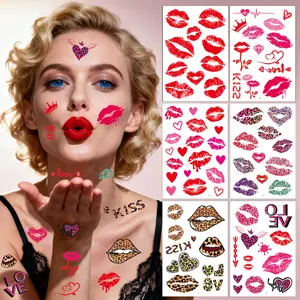Valentine's Day Love Kiss Temporary Tattoos, Lip Heart Leopard Print Designs, Perfect for Couples Celebrations & Romantic Moments