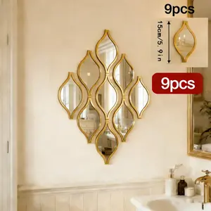 3pcs/6pcs/9pcs/Golden Frame, Teardrop Combination Bathroom Mirror, Wall Mounted Mirror, Golden Decorative Mirror - Suitable for Home Decoration, Wall Mount, Polished Plastic Frame