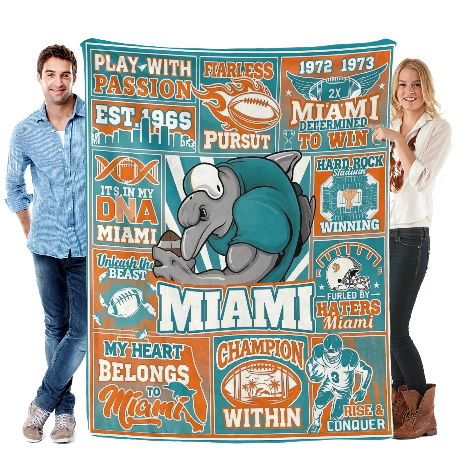 Cozy Miami Football Blanket 60x50 Super Soft Warm Throw for Adults Men Women Football Fans, Perfect Sofa Bed Travel All Seasons Gift for Miami Football Lovers