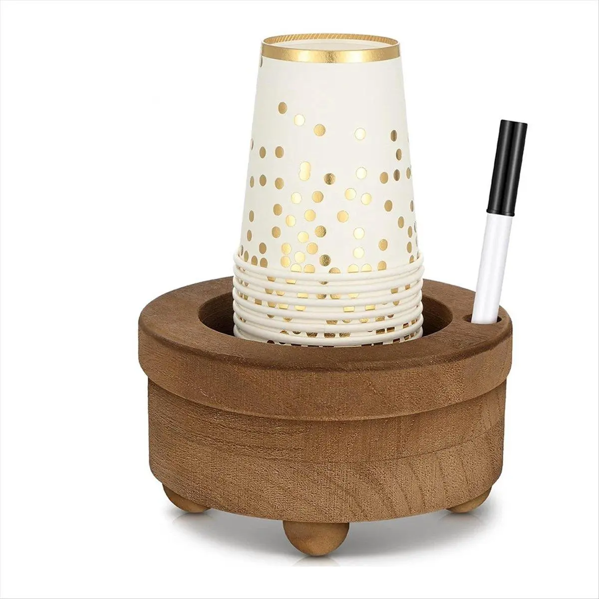 Wooden Cup Holder with Marker Slot Brown Cup Holder Dispenser Disposable Mug Dispenser for Party Decoration Bathroom