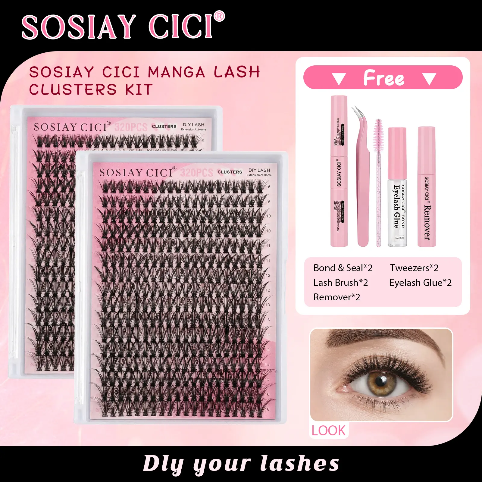 DIY Lash Extension Kit Volume Lash Clusters 40D D Curl Individual 320 pcs Thick Lashes Clusters Eyelash Extension Waterproof Kit Bond&Seal Tweezers Remover Lash Brush for Beginners HALIDAYHAUL Christmas Gift TikTokShop(40D, One Clear Glue Free)