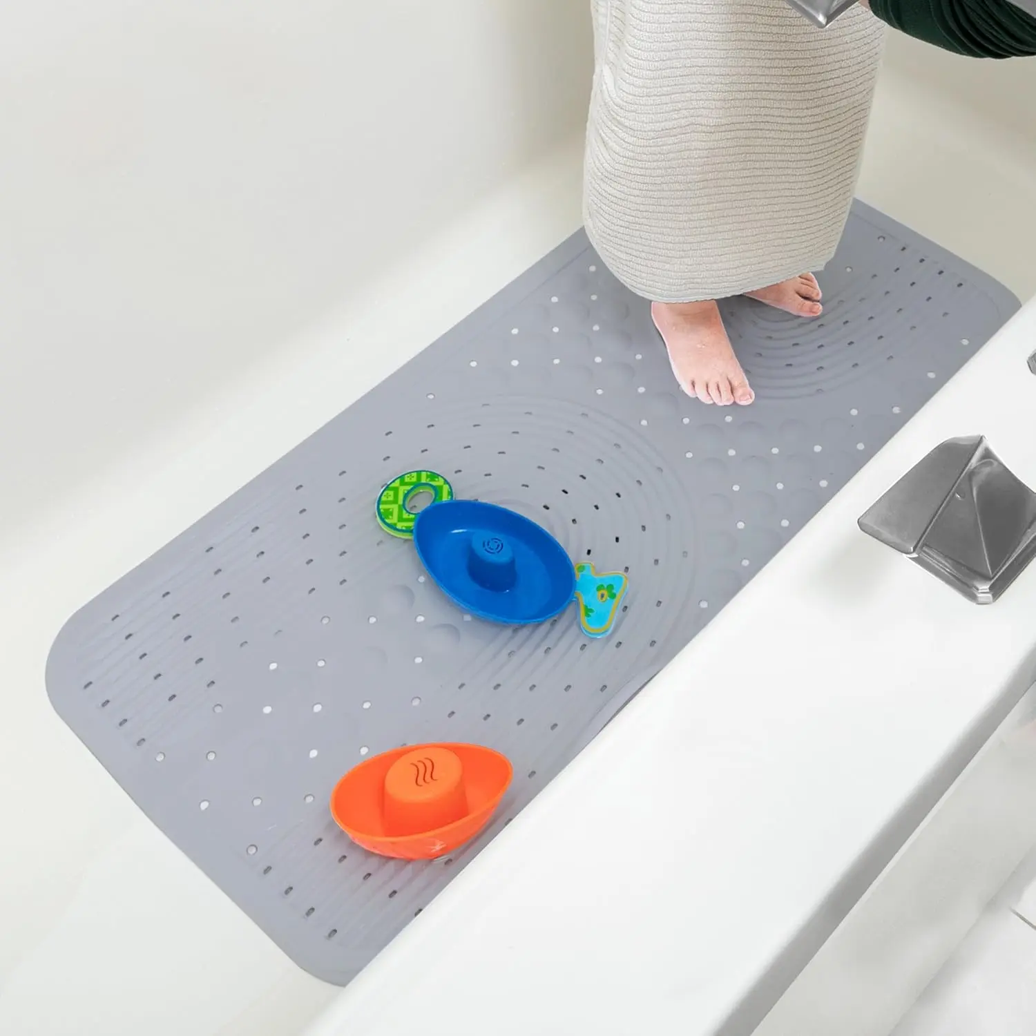 Cushioned Bath Mat for Babies and Toddlers - Non-Slip Shower and Bathtub Mat with Suction Cups - Gray