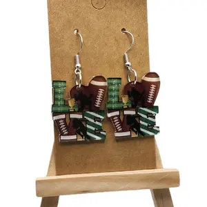 Love Football Acrylic Ruler Dangle Earrings for Women 4 Unique Designs Lightweight Material Easy to Wear Sporty Accessory for Fans Hook Earrings