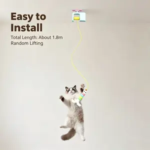 Interactive Rechargeable Cat Toy, Automatic Hanging Door Feather Teaser with Replaceable Toy and Elastic Rope for Chase, Exercise, Enrichment Stimulation, Safe Durable Toy for Kittens and Adult Cats