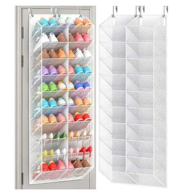 30 Pairs Over the Door Shoe Organizer, Breathable Mesh Pocket Hanging Shoe Storage for Closet, 10-Tier Door Shoes Rack, Handing Shoes Holder Fit All the Family's Sneakers, Boots, Heels