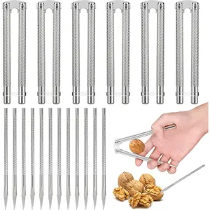 6pcs Nut Crackers for All Nuts and 12pcs Picks Set, Stainless Steel Nut Cracker Tool for Walnuts and Crab Legs (Silver)