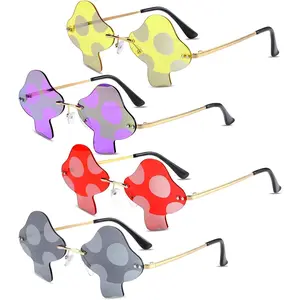 4 Pair Mushroom Shape Sunglasses Funny Rimless Eyewear Retro Irregular Glasses Metal Spring Summer Mardi Gras Prom Party Sun Glasses for Men Women
