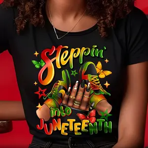 Steppin' Into Juneteenth Black Woman T-shirt, Sneaker Girl Shirt, Juneteenth Sneakers Tees, African American T-shirt, Black Girl Magic Shirt, Gift for Her