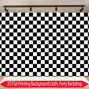 2d flat 1pc polyester black and white checkerboard background fabric, classic black and white checkered pattern, suitable for racing theme parties, retro style activities, black and white theme parties, can be used as party scene decoration,