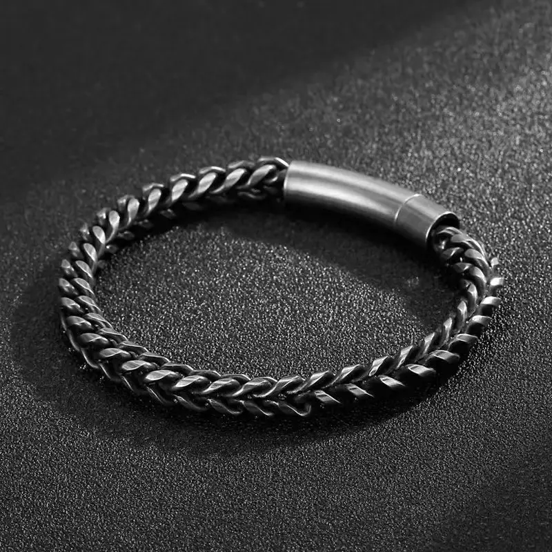 Men’s Hip Hop Titanium Steel Rope Chain Bracelet - Braided Link, Magnetic Clasp, Street Style Wrist Jewelry (7.5in/8.3in/9in), Bracelets