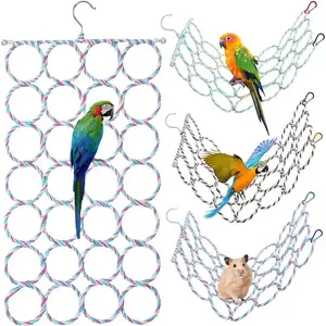 Bird Rope Climbing Ladder Hanging Swing Perch Toy for Parakeets Cockatiels Conures Lovebirds Random Color Natural Wood Cotton Rope Safe Easy Install