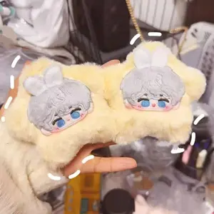 Cute Star‑Shaped Boy Plush Keychain Set, Yellow Fluffy Star‑Base Rabbit‑Ear Character Bag Charms, Kawaii Embroidered Chibi‑Boy Pendants