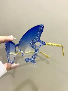 Women's Elegant Rhinestone Decorated Butterfly Frame Glasses, Trendy Casual Oversized Glasses for Everyday Use, Fashion Accessories for Outdoor Activities, Stylish Trendy Eyewear, Fashionable Disco Glasses