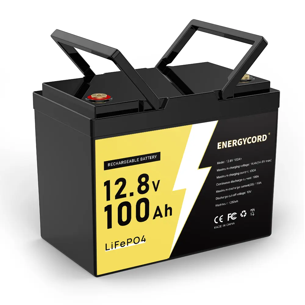ENERGYCORD 12.8V 100Ah LiFePO4 Battery, Rechargeable Lithium Iron Phosphate Batteries, Smart BMS Deep Cycles Perfect for RV and Off Grid, Solar Panel, Trolling Motor, Marine High Power Portable Black Extended Capacity Battery Lithium Jump Battery