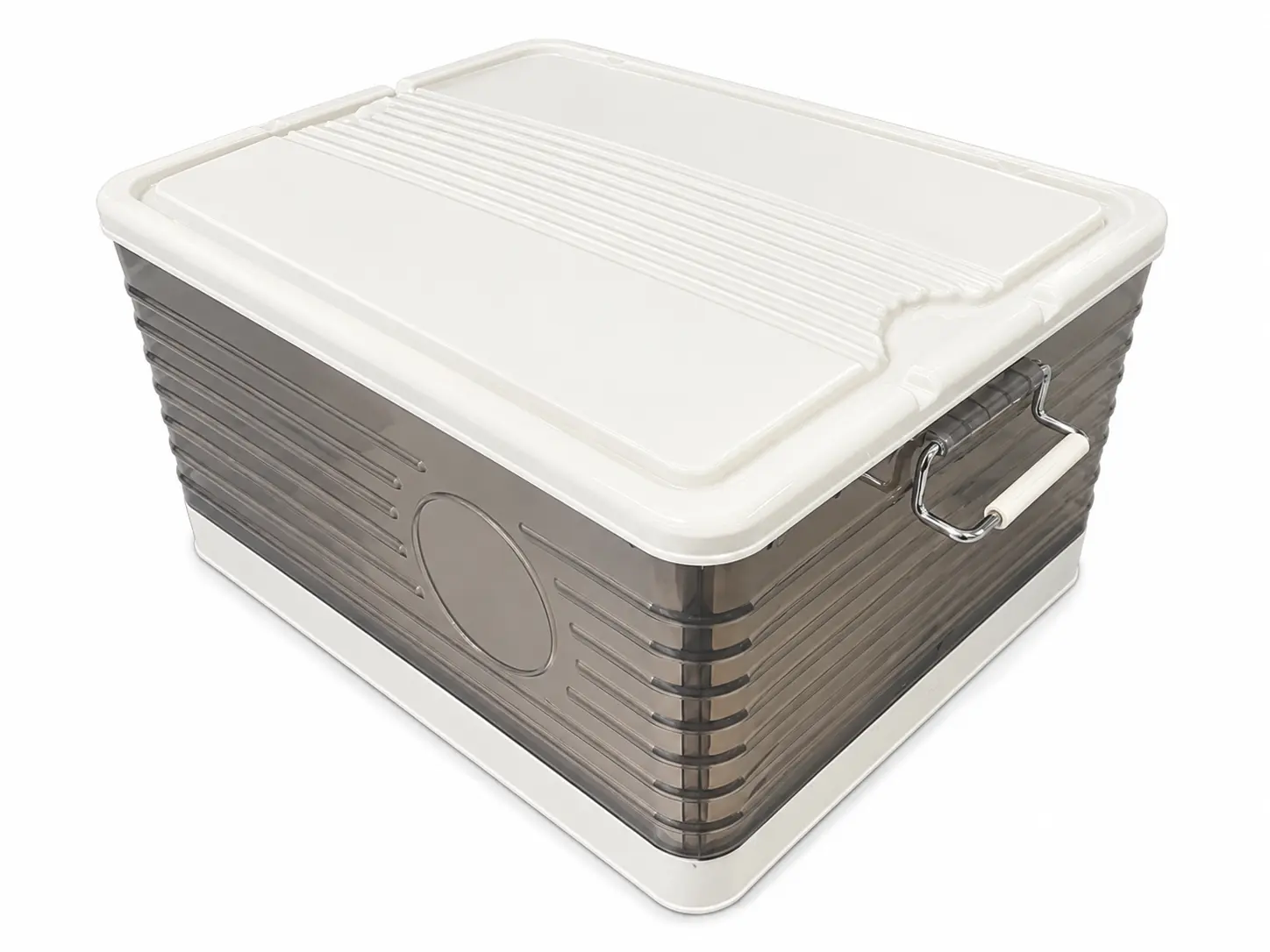 Foldable Transparent Storage Box with Lid & Handles, Stackable Plastic Organizer Bin for Home, Closet, Office & Toys