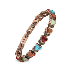 Flyzoo Copper Bracelets for Women Ultra Strength Magnetic Bracelet with 3800 Gauss Magnets Natural Turquoise Stones Adjustable Outdoor Durability Holiday Gift