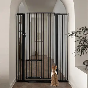 55.1" Extra Tall Pet Gate, 29.5-40.6" Extra Wide Cat Gate, With Adjustable Cat Door, Pressure Mounted Easy Walk Through Pet Gate with Door for Stairs, Doorways, Kitchen, Pet Gate, Black
