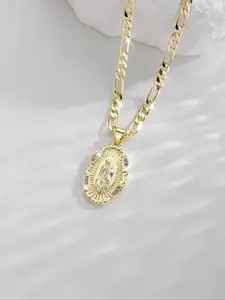 Virgin Mary Pendant Necklace for Women & Girls, Fashion Jewelry for Party, Daily Clothing Decor, Trendy All-match & Exquisite Jewelry for Birthday Gift, Cuban Link Chain