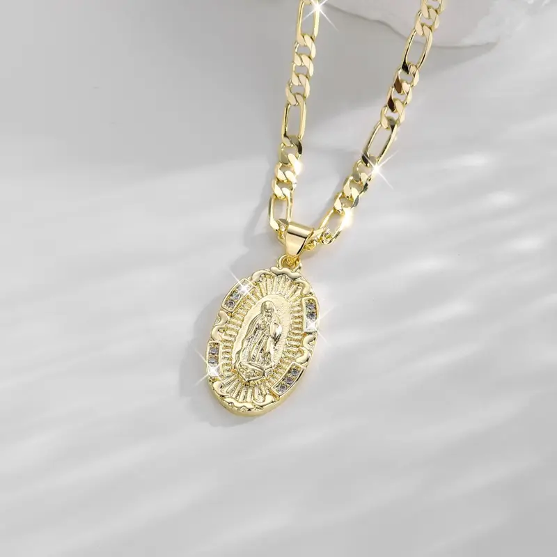 Virgin Mary Pendant Necklace for Women & Girls, Fashion Jewelry for Party, Daily Clothing Decor, Trendy All-match & Exquisite Jewelry for Birthday Gift, Cuban Link Chain, Cuban Style Chain