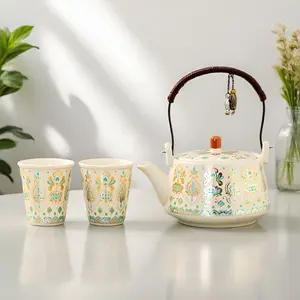 Hand-Painted Phoenix Ceramic Teapot Set with One Teapot and Two Cups Dormitory & Home Use Tea Brewing Set Minimalist Ceramic Teacups Office & Guest Reception Teapot