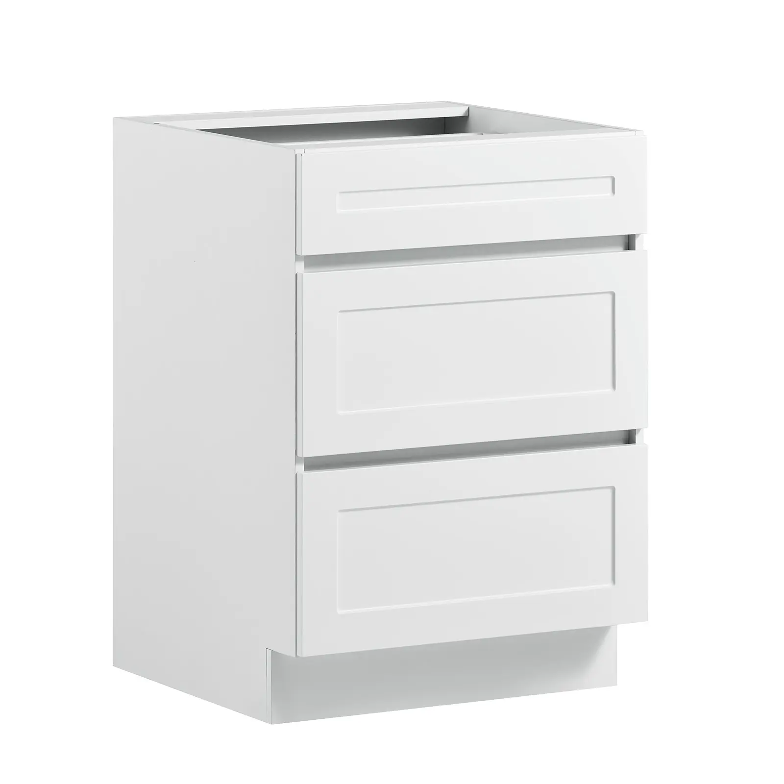 VEVOR White Shaker Base Cabinet Ready to Assemble, 24"W Unassembled Cabinet, 24" W x 24" D x 34.5" H, with 3 Drawers, Soft-Close Hardware, Fine Edge Banding, for Home, Office, and Laundry Room