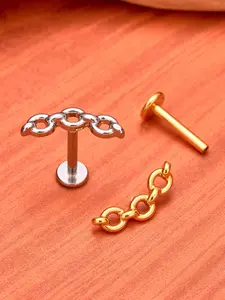 Astm F136 Titanium 16g Chunky Chain Stud Earring, Punk Style, Cartilage Helix Tragus Nose Labret Piercing, All Seasons Body Jewelry