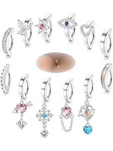 12Pcs 14G Clicker Belly Button Ring for Women Surgical Steel Belly Rings CZ Heart Butterfly Flower Hoop Belly Button Rings Simple Reverse Navel Rings Barbell Body Piercing Jewelry Gems for Piercings