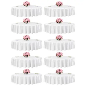 White Round Tablecloths, 10 Pack, 90-Inch Diameter, Stain-Resistant and Wrinkle-Resistant, Machine Washable Polyester Fabric for Wedding Receptions, Parties, Banquets, Corporate Events, Formal Gatherings
