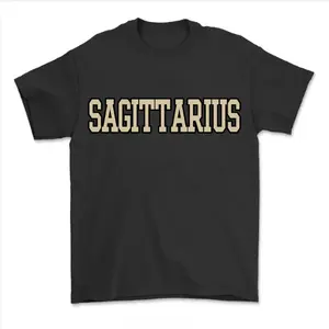 Sagittarius Zodiac T-Shirt Minimalist Sagittarius Text Graphic Tee Simple Astrology Shirt for Women Men Casual Streetwear Unisex Cotton Shirt