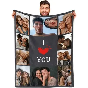 Custom photo blanket for couples—perfect gift for girlfriend or boyfriend, personalized picture blanket, ideal Christmas gift for couples