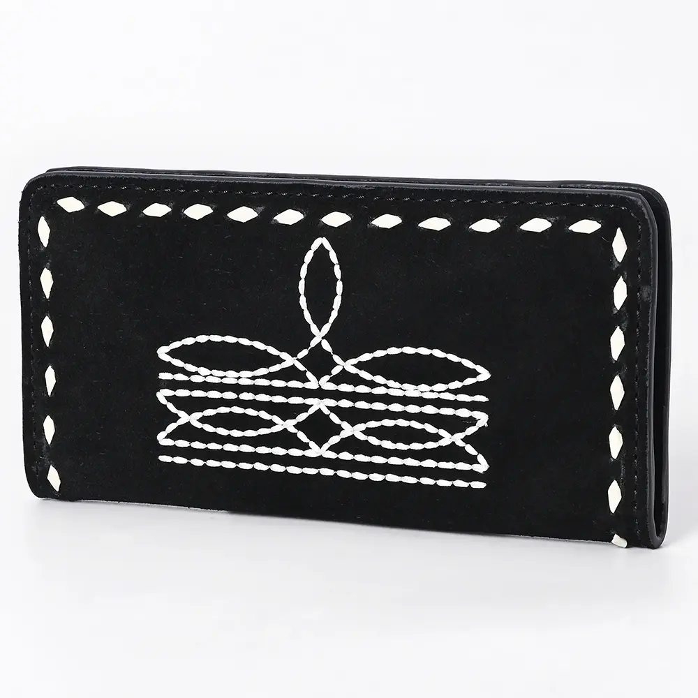 American Darling Western Black Clutch Bag Handcrafted from Genuine Suede Leather | Boot Stitched Design, Buckstitch Trim & Multi-Compartment Interior
