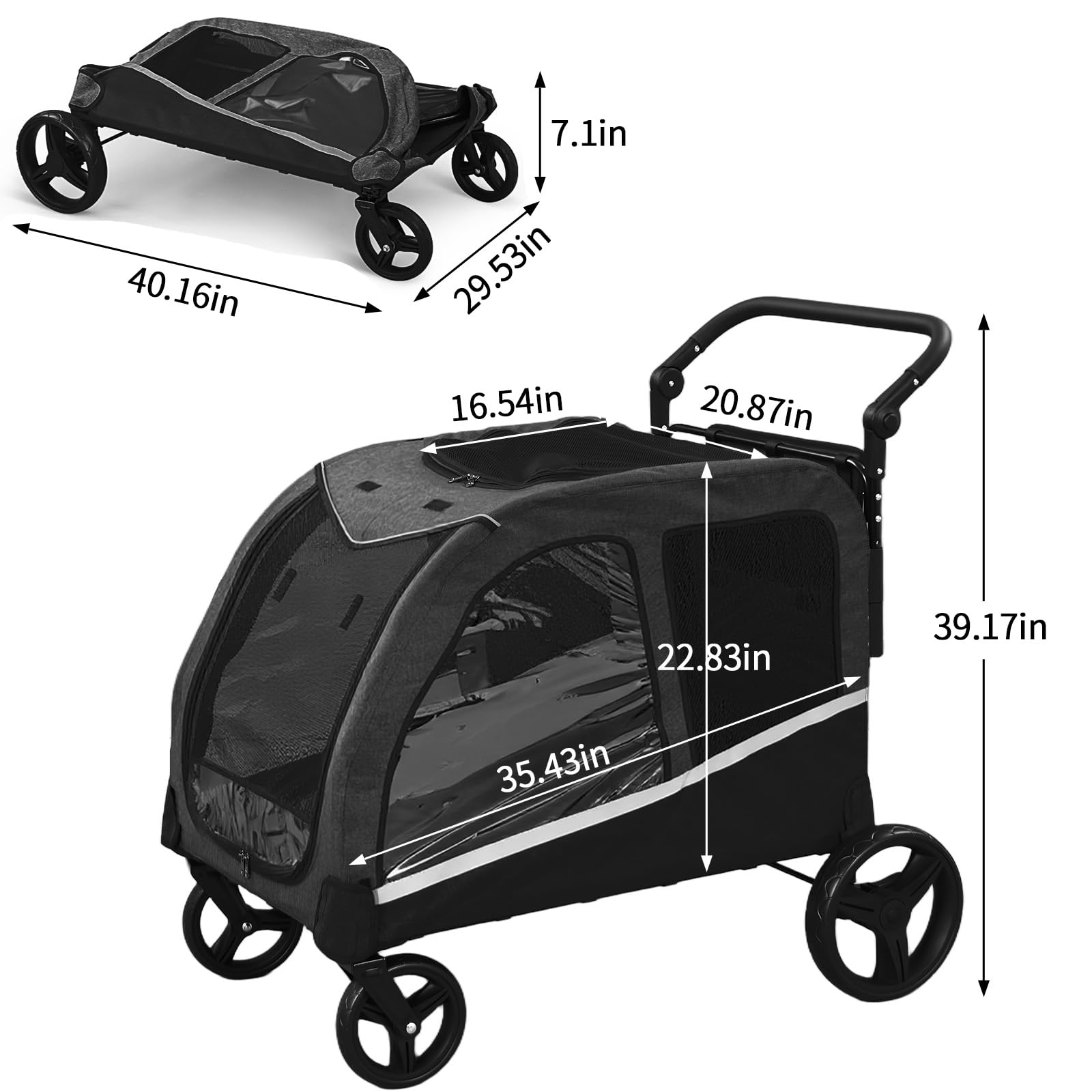 Large Dog Stroller Red Foldable Design with Adjustable Handle for 2 Dogs Up to 160 lbs Pet Wagon Carriage with Pocket