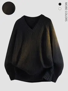 Men's Fall Winter Deep V Sweater, Casual Fitted Plain Knit Pullover, V Neck Knitwear, Soft Comfortable Outdoor Home Wear, Multiple Colors Available