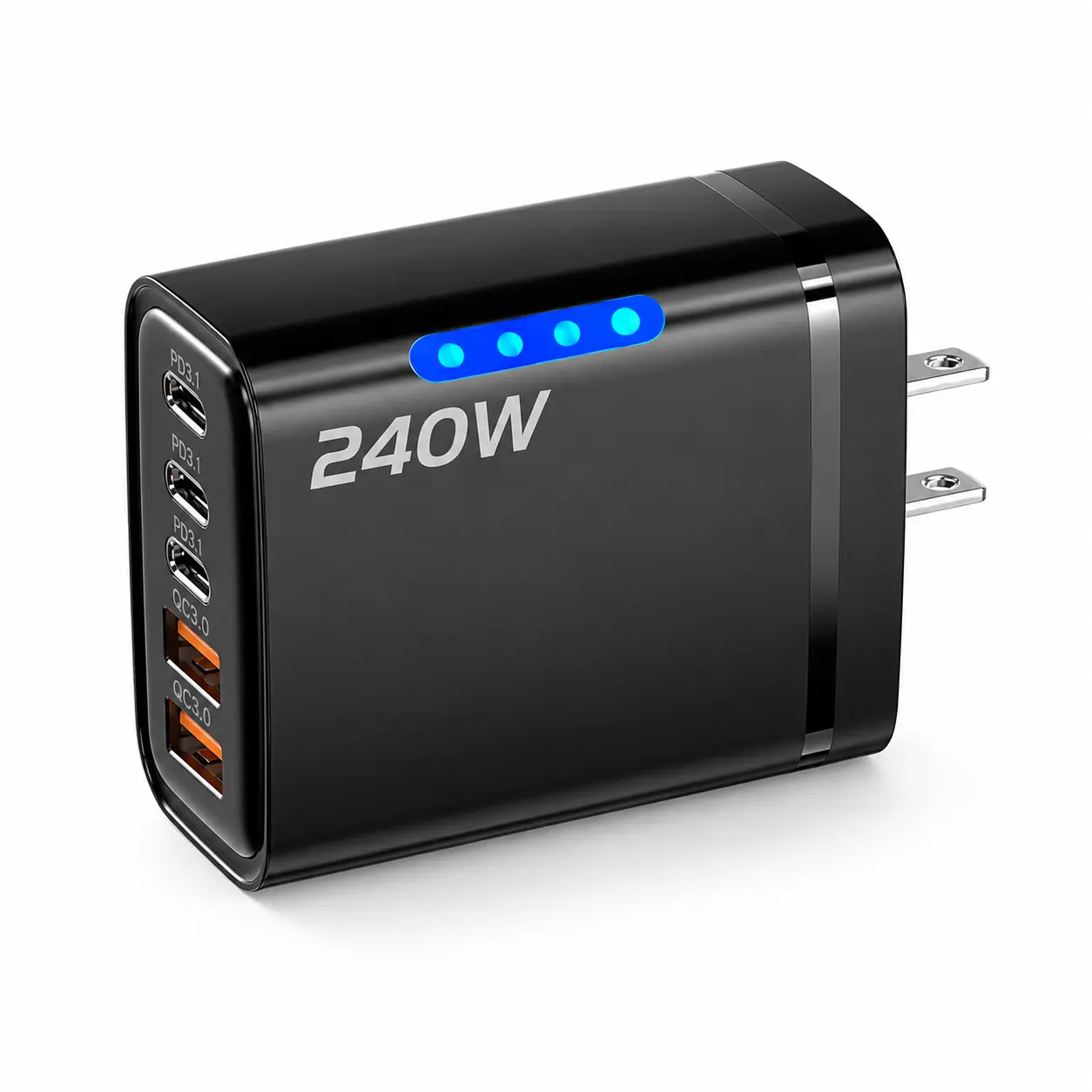 240W Max Foldable US Desktop Charger - 5-Port USB-C Power Hub, Ultra-Fast Charging Adapter for Laptops, Tablets, Phones