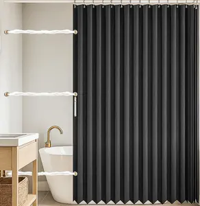 Modern Solid Color Foldable Divider Shower Curtain - with Hooks,TiesPrivacy protection,light-filtering design,Suitable for bathrooms, rooms, curtains