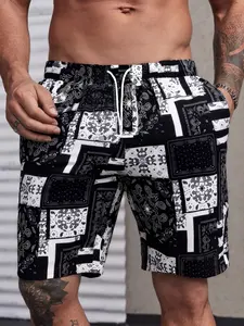 Men's Casual Floral Patchwork Shorts, Breathable Quick-Dry Fabric, Drawstring Waist, Loose Fit, Suitable for Various Body Types