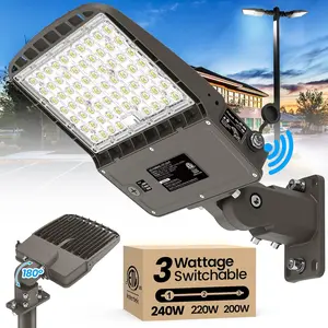 240W LED Parking Lot Light 220W 200W Selectable, 38400LM (160LM/W) LED Shoebox Pole Lights, Adjustable Arm & Slip Fitter in 1 Mount,  Photocell Area Light,  LED Street Lights