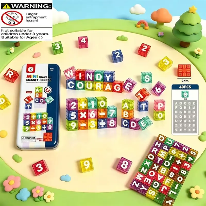 Digital Alphabet Magnetic Blocks, Creative Assembly Iron Box Puzzle, Educational Geometric Toys, Fun Learning Kit for Kids