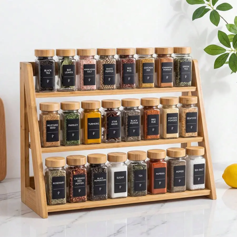 24/15pcs 4oz Spice Jars With Label And Grinder, Empty Square Spice Bottles With Shaker Lids, Metal Funnel, Seasoning Containers For Spice Rack, Drawer, Cabinet
