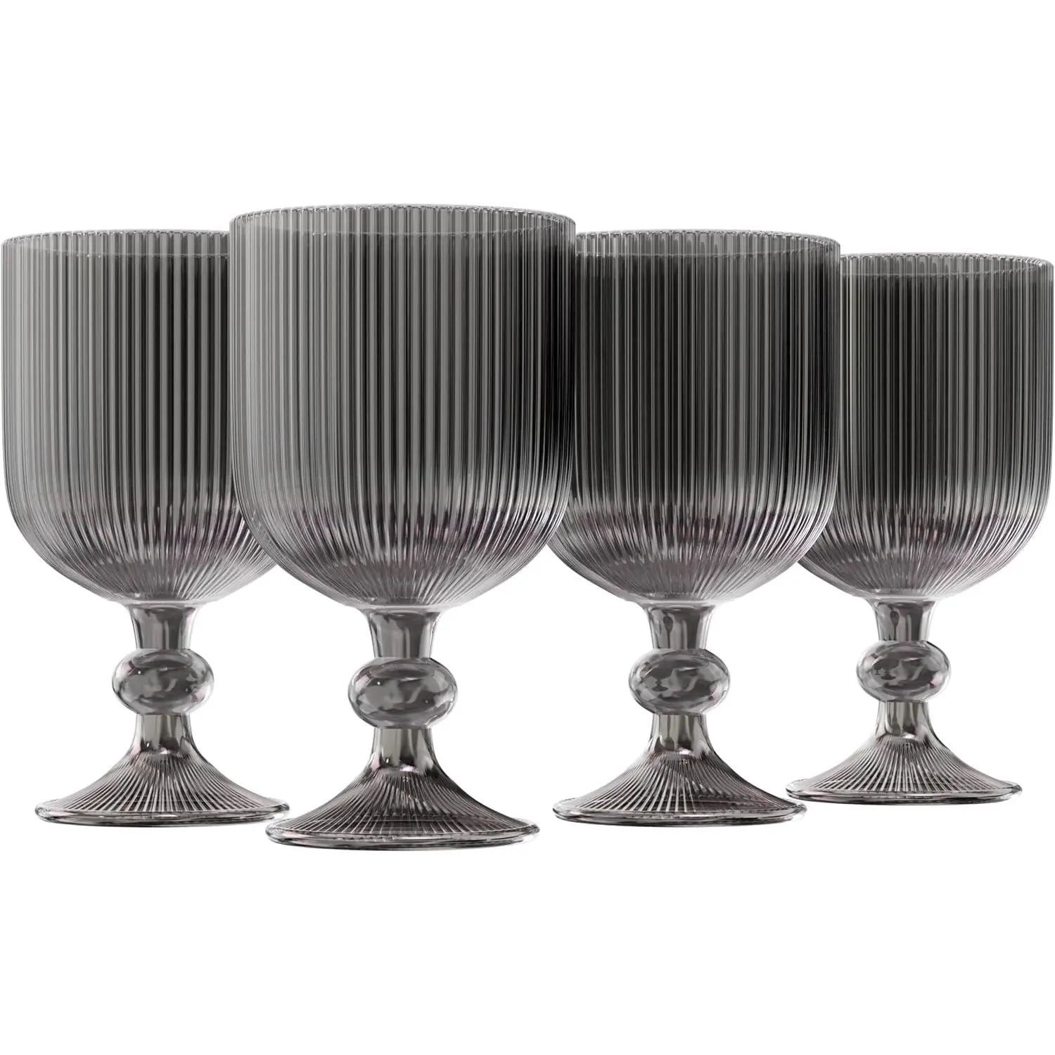 KooK Goblet Glasses, Vintage Wine Glasses, Goblets, Vintage Glassware, Stemmed Drinking Glasses, for Water, Wine, Embossed Pattern, Wedding Party, Bar, Black, Set of 4, 13 oz