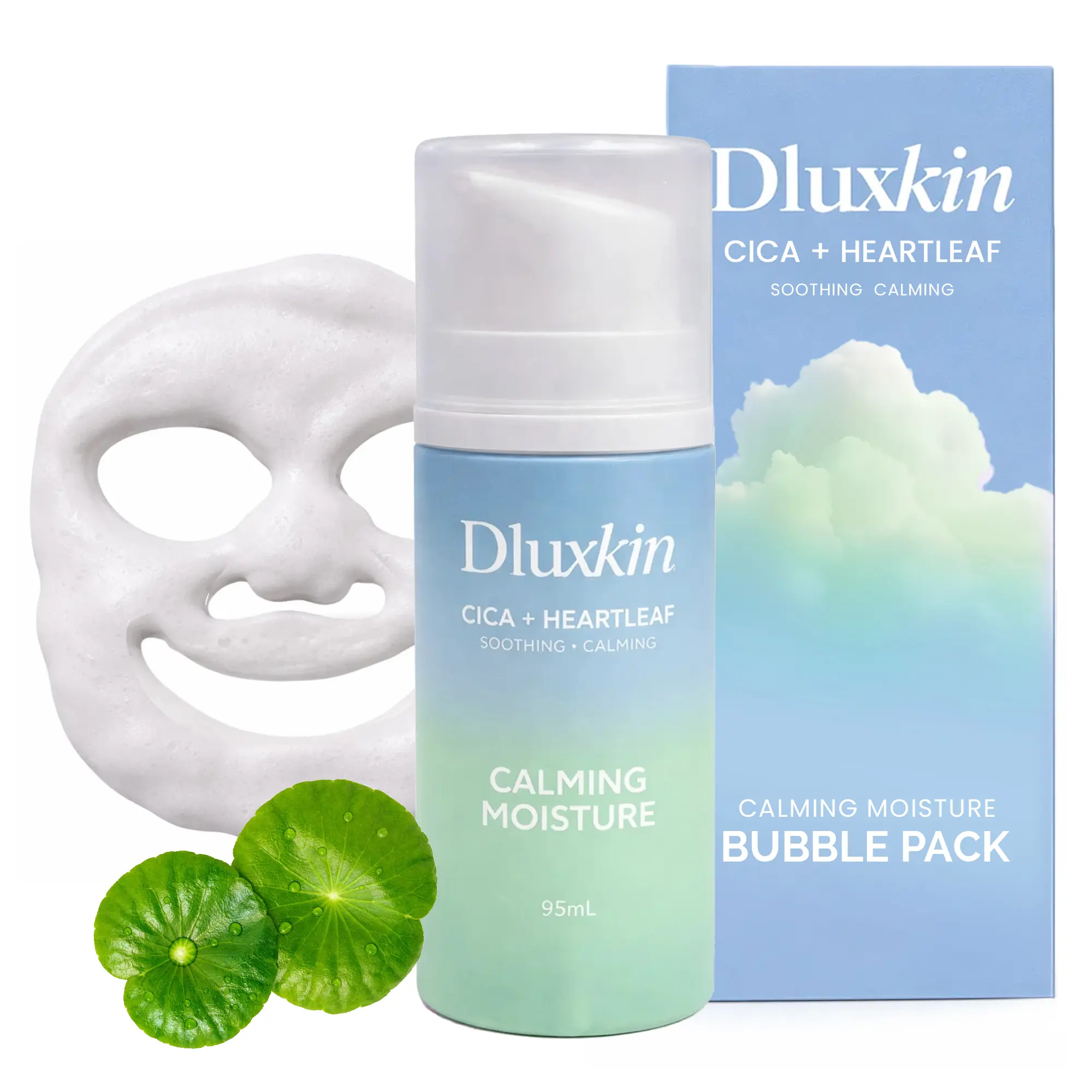 DLUXKIN Soothing Barrier Bubble Essence Mask 15 Second No Rinse Hydrating Treatment with Hyaluronic Acid and Cica for Sensitive Skin Care