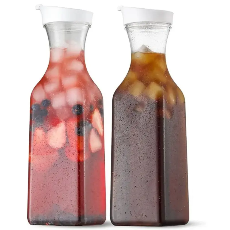 Plastic 50 Oz Water Carafe with Flip Top Lid, Square Base Juice Containers, Clear Plastic Pitcher - for Water, Iced Tea, Juice, Beverage, Cold Brew and Mimosa Bar