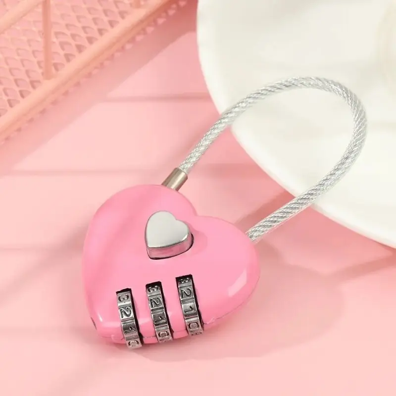 2pcs Compact Heart-Shaped Metal Padlock Security Lock, Luggage Lock - Digit Combination, No Assembly Required, Battery-Free - Ideal for Suitcases, Storage Cabinets, Backpacks & Jewelry Boxes