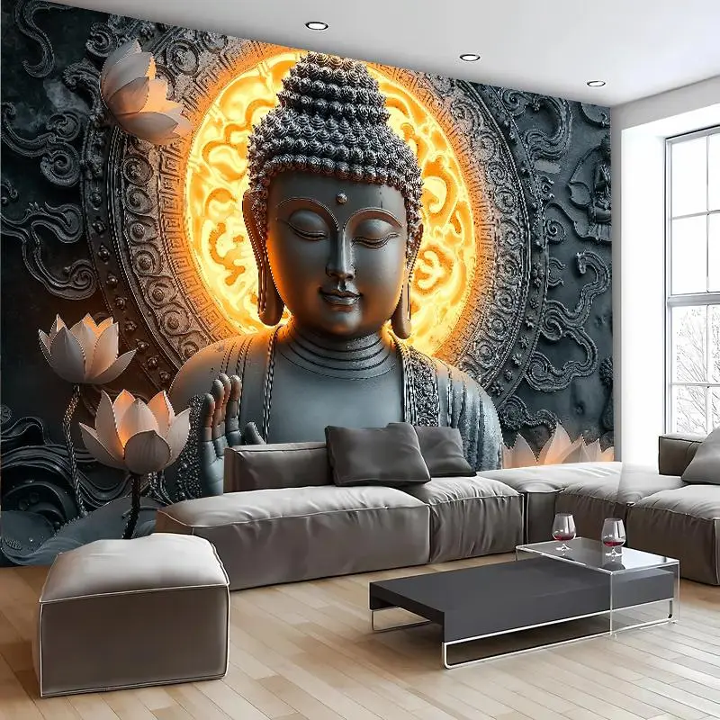 Buddha Pattern Tapestry, 3D Buddha Tapestry with Lotus Flower, Wall Hanging for Living Room Bedroom Decoration, Indoor Yoga Background, Home Decor